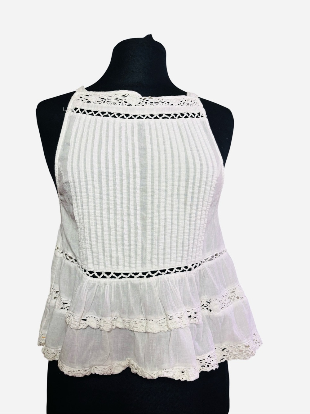 Free People White Lace Pintuck Sleeveless Peplum Blouse - Size Small - Picture 4 of 10